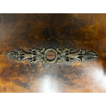 ANTICO COFANETTO SCATOLA LEGNO RADICA NOCE  COPERCHIO BOMBATO DECORO VITTORIANO