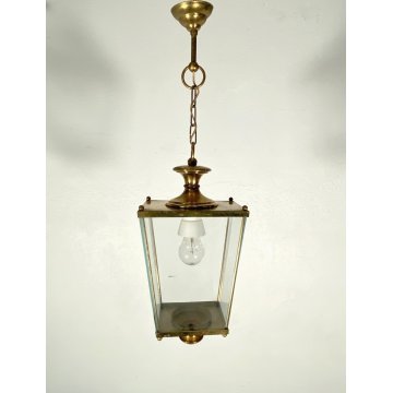 LAMPADARIO SOSPENSIONE LANTERNA OTTONE VETRO 1 LUCE DESIGN MID CENTURY MODERN