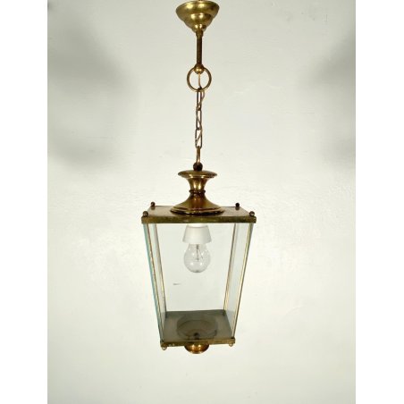 LAMPADARIO SOSPENSIONE LANTERNA OTTONE VETRO 1 LUCE DESIGN MID CENTURY MODERN
