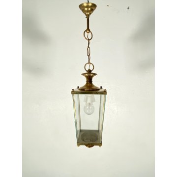 LAMPADARIO SOSPENSIONE LANTERNA OTTONE VETRO 1 LUCE DESIGN MID CENTURY MODERN