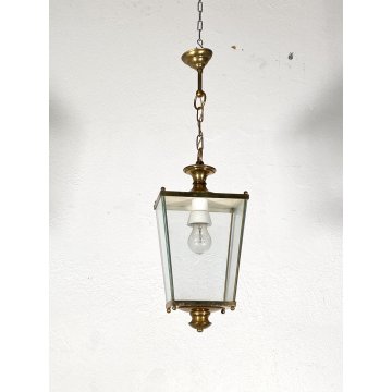 LAMPADARIO SOSPENSIONE LANTERNA OTTONE VETRO 1 LUCE DESIGN MID CENTURY MODERN