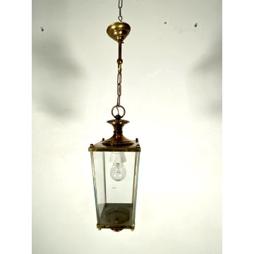 LAMPADARIO SOSPENSIONE LANTERNA OTTONE VETRO 1 LUCE DESIGN MID CENTURY MODERN