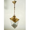 LAMPADARIO SOSPENSIONE LANTERNA OTTONE VETRO 1 LUCE DESIGN MID CENTURY MODERN