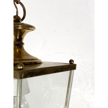 LAMPADARIO SOSPENSIONE LANTERNA OTTONE VETRO 1 LUCE DESIGN MID CENTURY MODERN