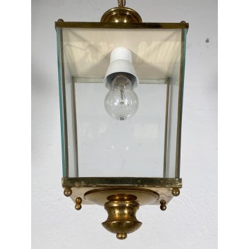 LAMPADARIO SOSPENSIONE LANTERNA OTTONE VETRO 1 LUCE DESIGN MID CENTURY MODERN