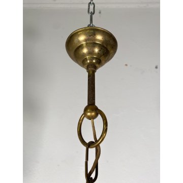 LAMPADARIO SOSPENSIONE LANTERNA OTTONE VETRO 1 LUCE DESIGN MID CENTURY MODERN