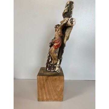 STATUETTA GESSO SAN FRANCESCO DEPONE CRISTO DALLA CROCE con BASE LEGNO 25cm/h