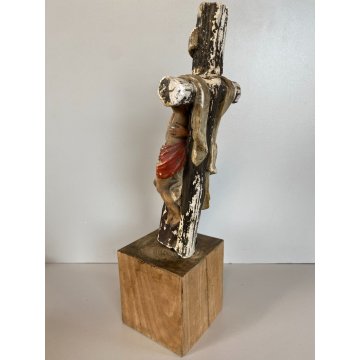 STATUETTA GESSO SAN FRANCESCO DEPONE CRISTO DALLA CROCE con BASE LEGNO 25cm/h