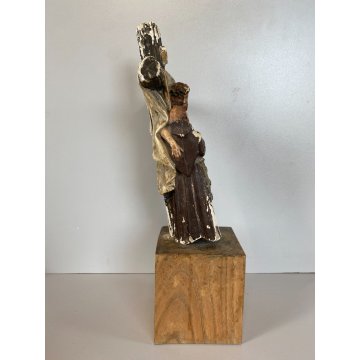 STATUETTA GESSO SAN FRANCESCO DEPONE CRISTO DALLA CROCE con BASE LEGNO 25cm/h