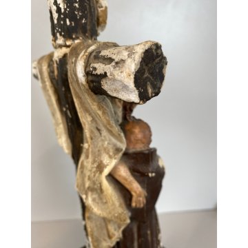 STATUETTA GESSO SAN FRANCESCO DEPONE CRISTO DALLA CROCE con BASE LEGNO 25cm/h