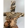 STATUETTA GESSO SAN FRANCESCO DEPONE CRISTO DALLA CROCE con BASE LEGNO 25cm/h