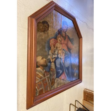 ANTICO DIPINTO OLIO MADONNA GESU BAMBINO MESSAGGIO ai SANTI RELIGIOSO '600/'700