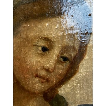ANTICO DIPINTO OLIO MADONNA GESU BAMBINO MESSAGGIO ai SANTI RELIGIOSO '600/'700