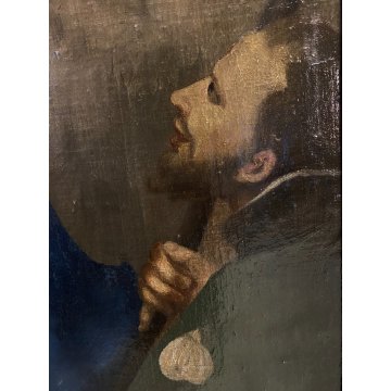 ANTICO DIPINTO OLIO MADONNA GESU BAMBINO MESSAGGIO ai SANTI RELIGIOSO '600/'700