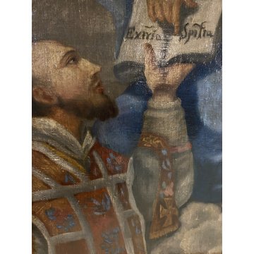 ANTICO DIPINTO OLIO MADONNA GESU BAMBINO MESSAGGIO ai SANTI RELIGIOSO '600/'700