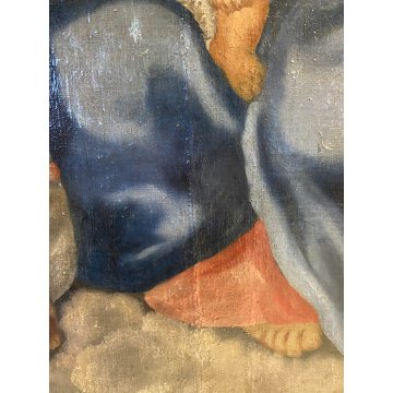 ANTICO DIPINTO OLIO MADONNA GESU BAMBINO MESSAGGIO ai SANTI RELIGIOSO '600/'700