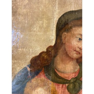 ANTICO DIPINTO OLIO MADONNA GESU BAMBINO MESSAGGIO ai SANTI RELIGIOSO '600/'700