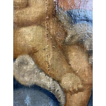 ANTICO DIPINTO OLIO MADONNA GESU BAMBINO MESSAGGIO ai SANTI RELIGIOSO '600/'700