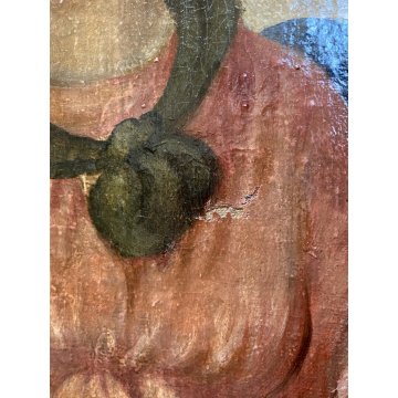 ANTICO DIPINTO OLIO MADONNA GESU BAMBINO MESSAGGIO ai SANTI RELIGIOSO '600/'700