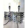 COPPIA LAMPADA COMODINO CROMATA ABATJOUR Romeo Rega METAL TABLE LAMP 15x15cm '70