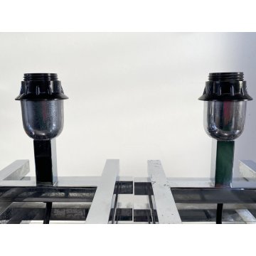 COPPIA LAMPADA COMODINO CROMATA ABATJOUR Romeo Rega METAL TABLE LAMP 15x15cm '70