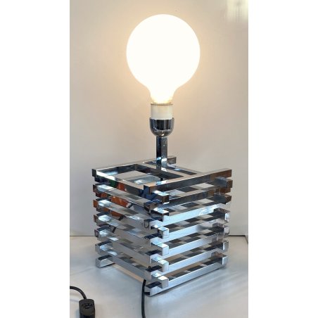 LAMPADA da TAVOLO CROMATA R. Rega o G. Sciolari METAL TABLE LAMP 20x20 cm '70
