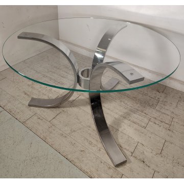 DADA Industrial Design TAVOLO VINTAGE ROTONDO Acciaio Vetro ø 130 cm ANNI 70