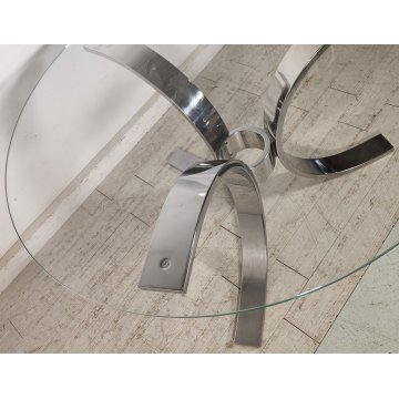 DADA Industrial Design TAVOLO VINTAGE ROTONDO Acciaio Vetro ø 130 cm ANNI 70