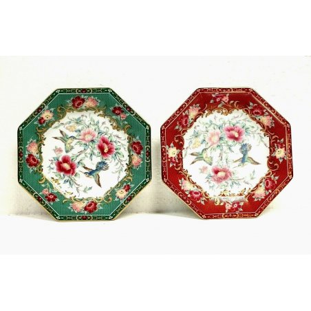 SET 2 PIATTI DECORATIVI MOTIVO FLOREALE GEOMETRICO PEONIE FLOREAL BIRDS CHINA 