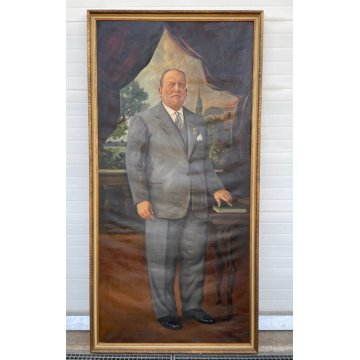 ENORME GRANDE QUADRO RITRATTO NOBIL UOMO MILANESE H 263 CM OLIO SU TELA FIRMATO
