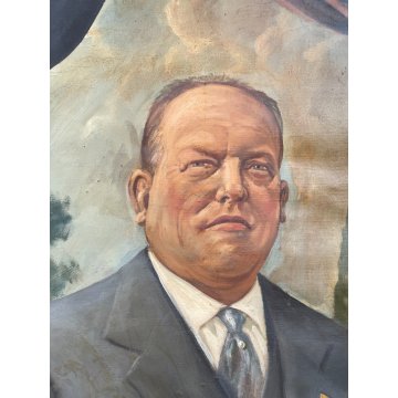 ENORME GRANDE QUADRO RITRATTO NOBIL UOMO MILANESE H 263 CM OLIO SU TELA FIRMATO