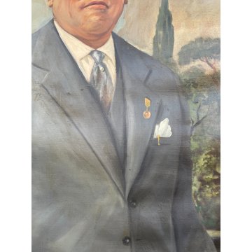 ENORME GRANDE QUADRO RITRATTO NOBIL UOMO MILANESE H 263 CM OLIO SU TELA FIRMATO