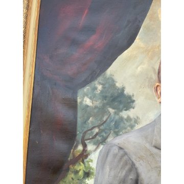 ENORME GRANDE QUADRO RITRATTO NOBIL UOMO MILANESE H 263 CM OLIO SU TELA FIRMATO