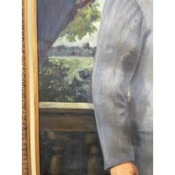 ENORME GRANDE QUADRO RITRATTO NOBIL UOMO MILANESE H 263 CM OLIO SU TELA FIRMATO