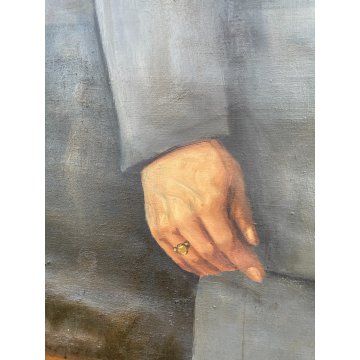 ENORME GRANDE QUADRO RITRATTO NOBIL UOMO MILANESE H 263 CM OLIO SU TELA FIRMATO