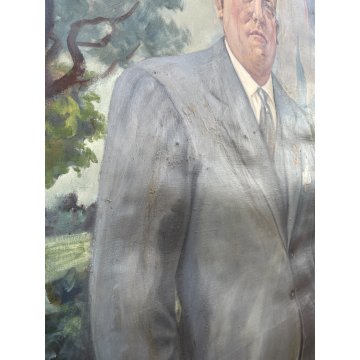 ENORME GRANDE QUADRO RITRATTO NOBIL UOMO MILANESE H 263 CM OLIO SU TELA FIRMATO