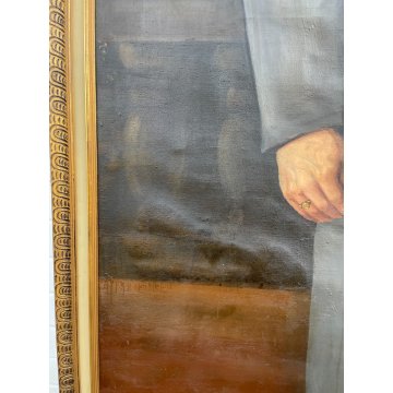 ENORME GRANDE QUADRO RITRATTO NOBIL UOMO MILANESE H 263 CM OLIO SU TELA FIRMATO