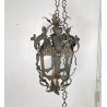 LAMPADARIO SOSPENSIONE LANTERNA ART NOUVEAU FINE 1800 OTTONE VETRO 1 LUCE
