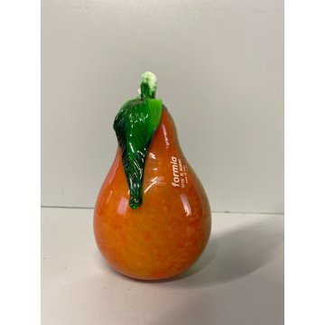 FRUTTO VETRO SOFFIATO MURANO Formia PERA GIALLO ARANCIONE VINTAGE ART GLASS '50s