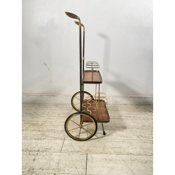 CARRELLO BAR MID CENTURY MODERN LEGNO OTTONE MANIGLIE DESIGNO MAZZA GOLF