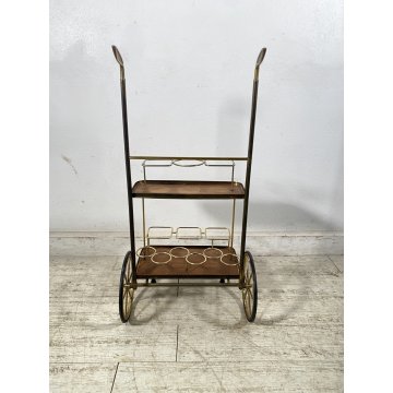 CARRELLO BAR MID CENTURY MODERN LEGNO OTTONE MANIGLIE DESIGNO MAZZA GOLF