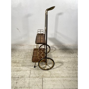 CARRELLO BAR MID CENTURY MODERN LEGNO OTTONE MANIGLIE DESIGNO MAZZA GOLF