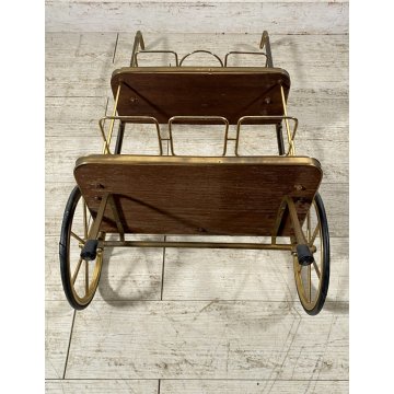 CARRELLO BAR MID CENTURY MODERN LEGNO OTTONE MANIGLIE DESIGNO MAZZA GOLF