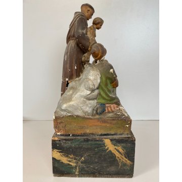 ANTICO GRUPPO SCULTOREO GESSO CASSETTA ELAMOSINA MISSIONI FRANCESCANE '800