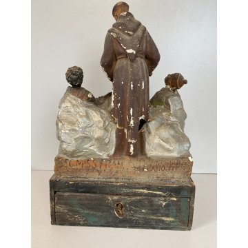 ANTICO GRUPPO SCULTOREO GESSO CASSETTA ELAMOSINA MISSIONI FRANCESCANE '800