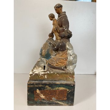 ANTICO GRUPPO SCULTOREO GESSO CASSETTA ELAMOSINA MISSIONI FRANCESCANE '800