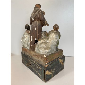 ANTICO GRUPPO SCULTOREO GESSO CASSETTA ELAMOSINA MISSIONI FRANCESCANE '800