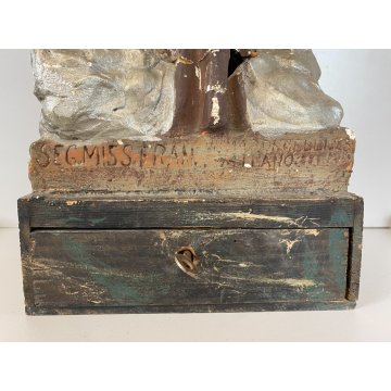 ANTICO GRUPPO SCULTOREO GESSO CASSETTA ELAMOSINA MISSIONI FRANCESCANE '800