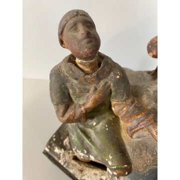 ANTICO GRUPPO SCULTOREO GESSO CASSETTA ELAMOSINA MISSIONI FRANCESCANE '800