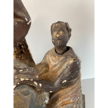 ANTICO GRUPPO SCULTOREO GESSO CASSETTA ELAMOSINA MISSIONI FRANCESCANE '800
